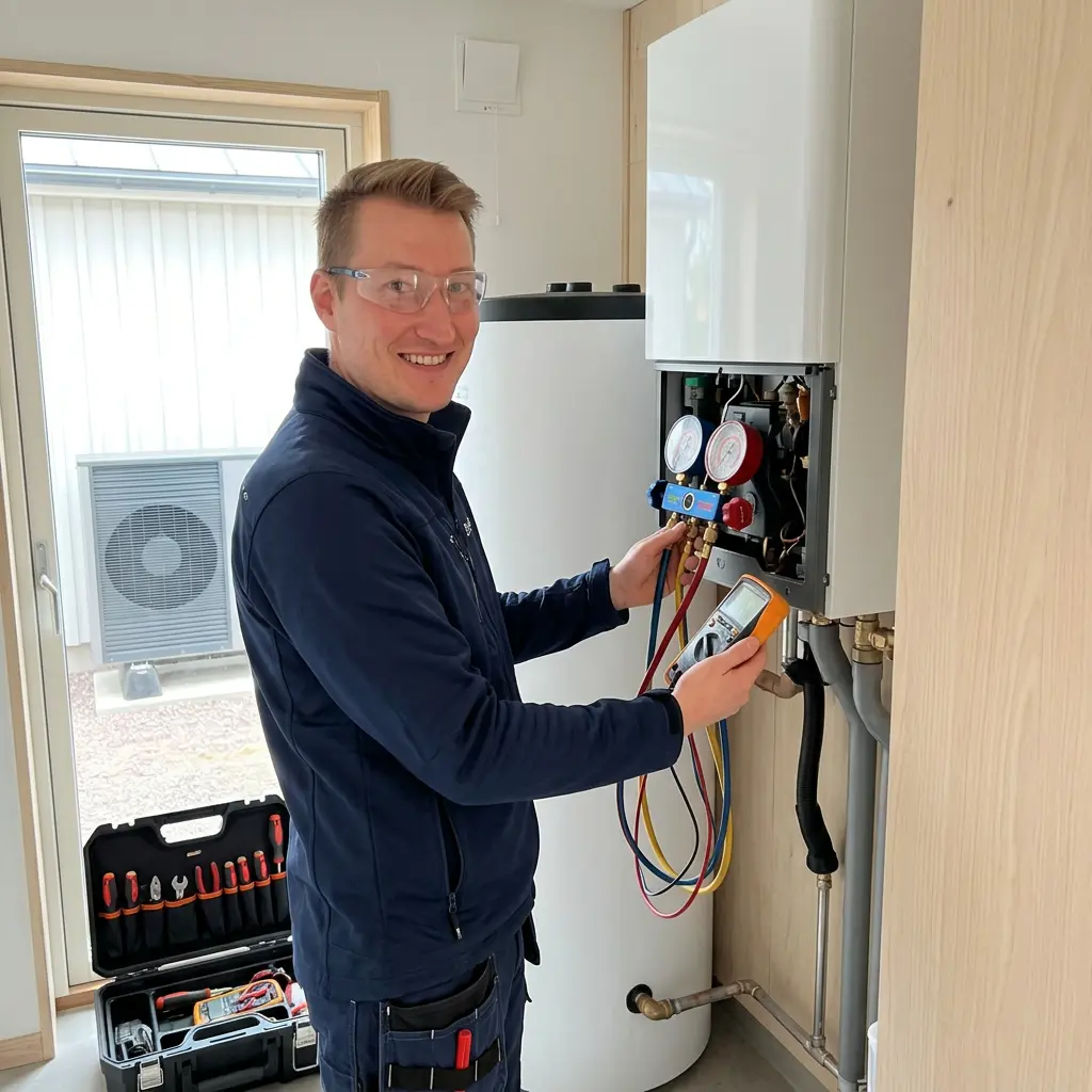 Huoltotyö ilmavesilämpöpumpulle teknisessä tilassa Tampereen Hervannassa