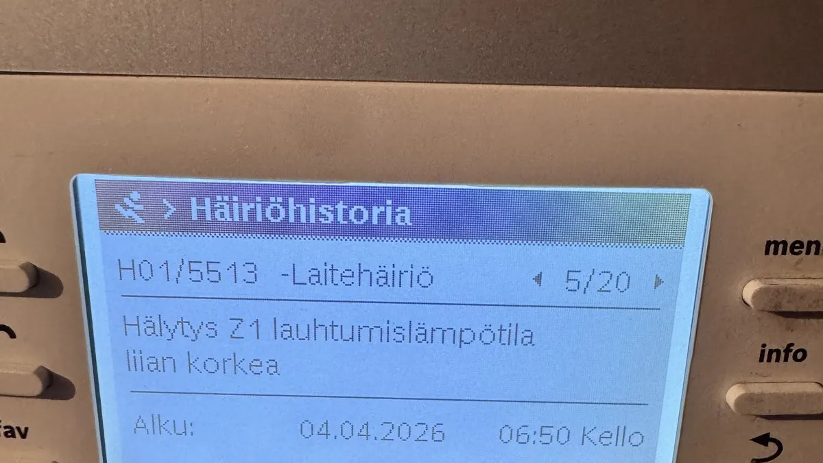 Bosch-lämpöpumpun häiriöhistoria: hälytys Z1 lauhtumislämpötila liian korkea